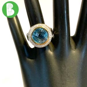 CHARLES KRYPELL STERLING SILVER & 18K GOLD TOPAZ & DIAMOND COCKTAIL RING (5.75)